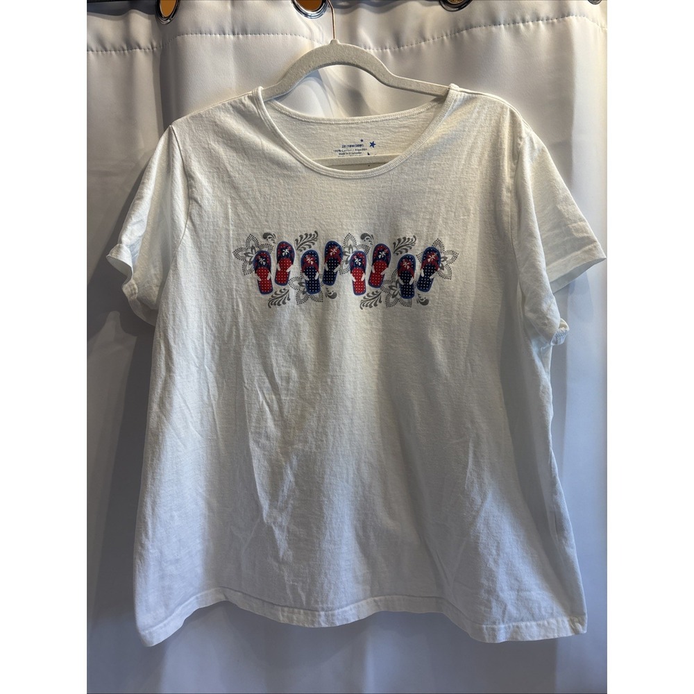 4th Of July America Independence Memorial Day Flip Flops White T-Shirt 2X
